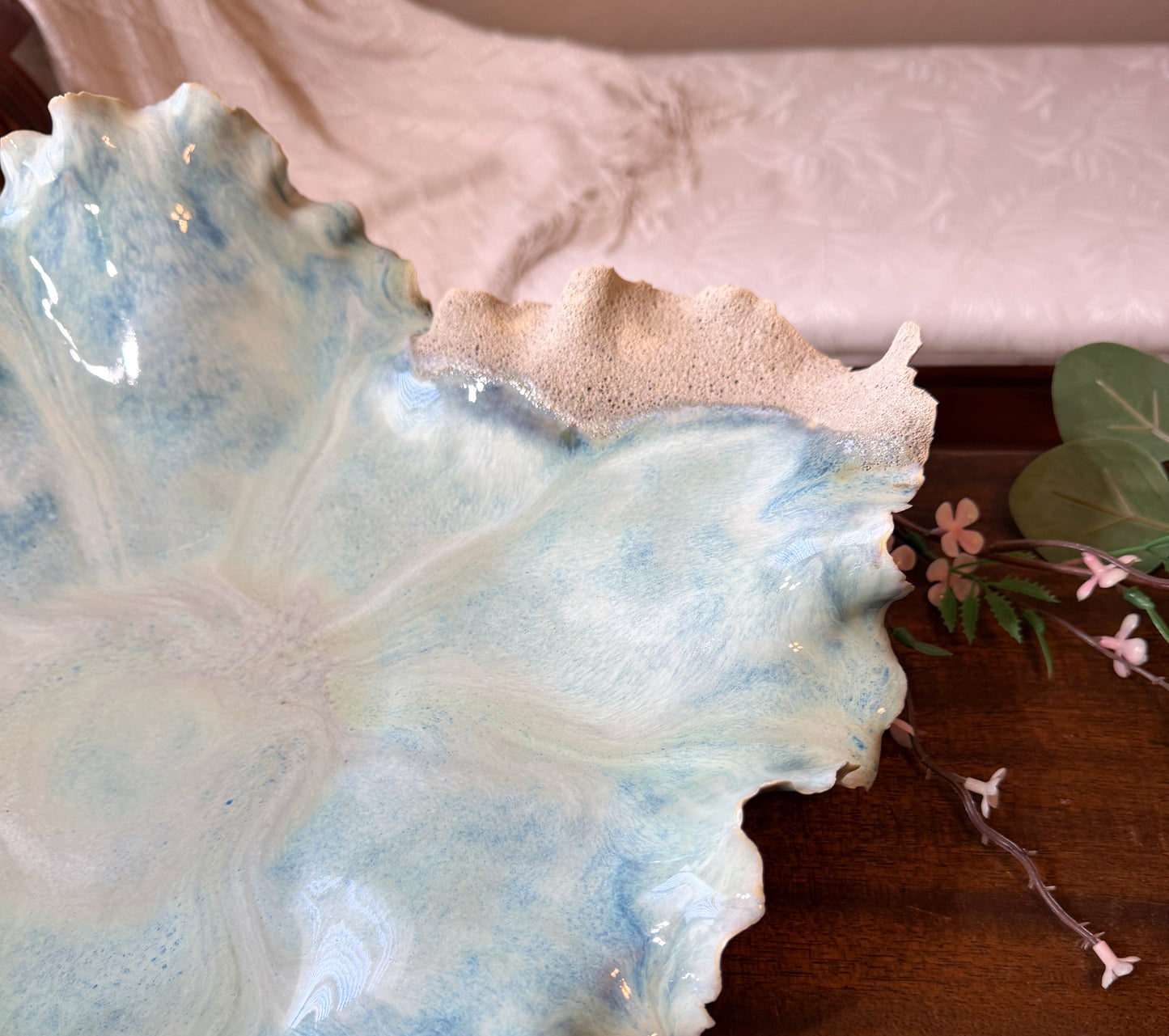 Tidal Confluence – Large Porcelain Coastal Sculpture Bowl | Handmade Ocean-Inspired Ceramic Centerpiece