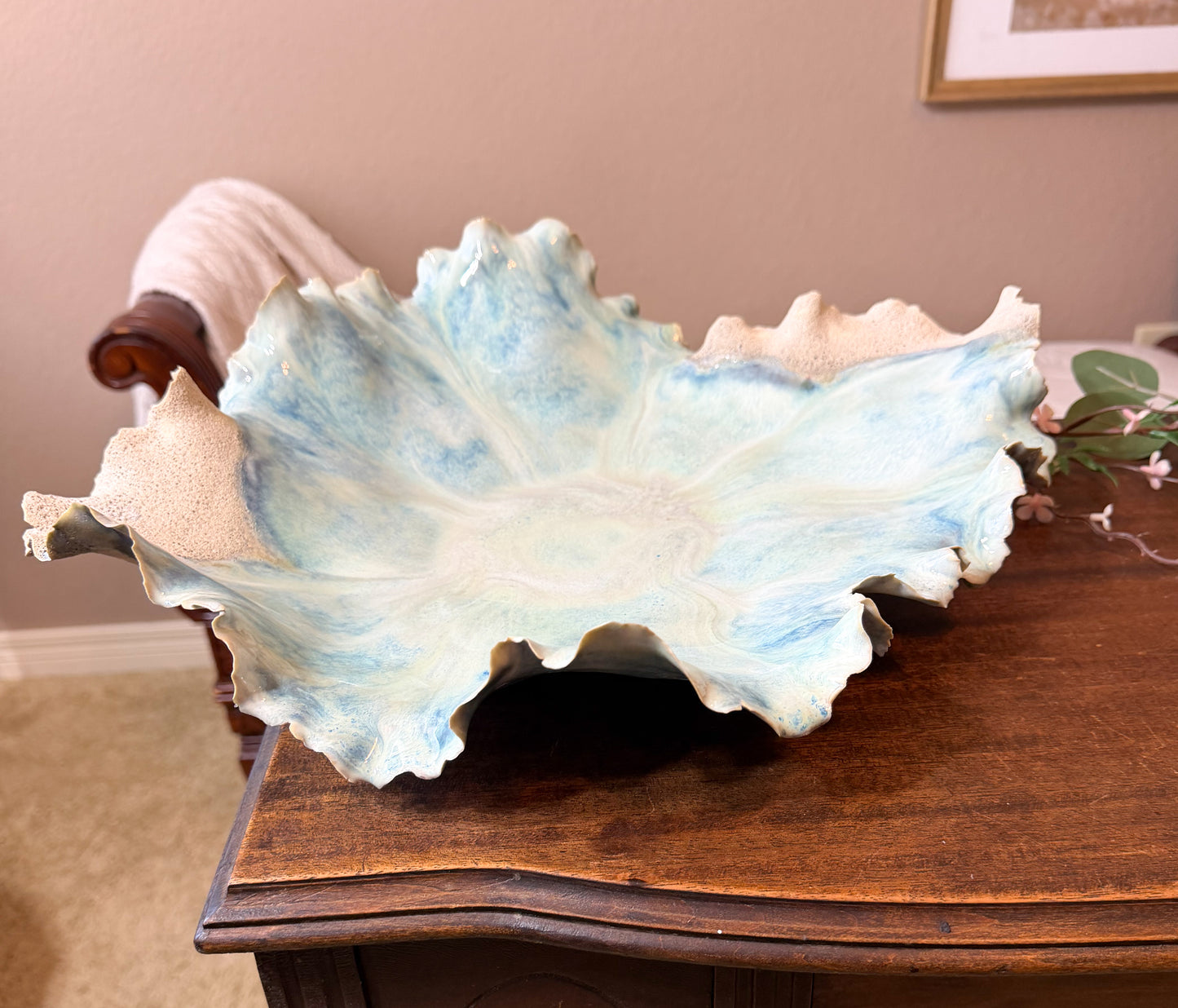 Tidal Confluence – Large Porcelain Coastal Sculpture Bowl | Handmade Ocean-Inspired Ceramic Centerpiece