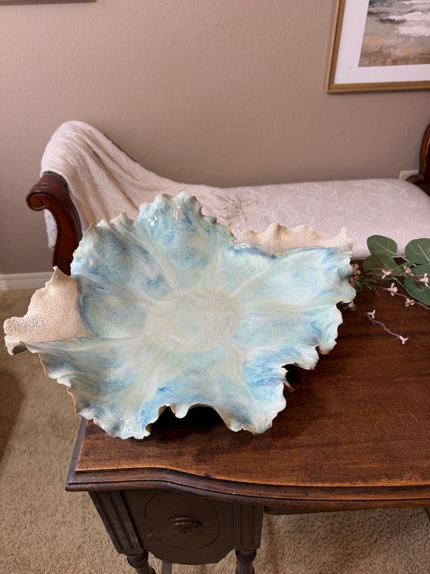 Tidal Confluence – Large Porcelain Coastal Sculpture Bowl | Handmade Ocean-Inspired Ceramic Centerpiece