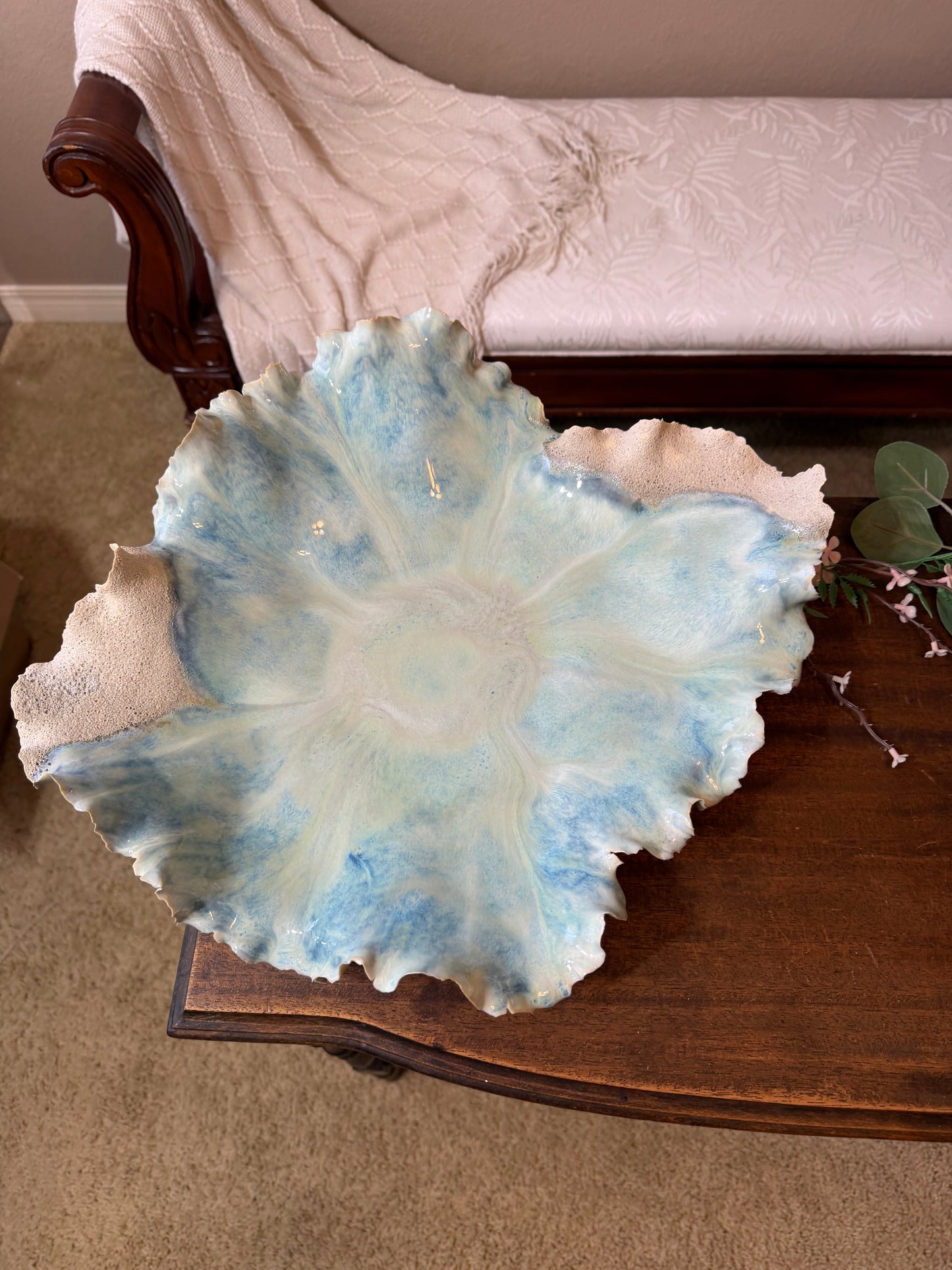 Tidal Confluence – Large Porcelain Coastal Sculpture Bowl | Handmade Ocean-Inspired Ceramic Centerpiece