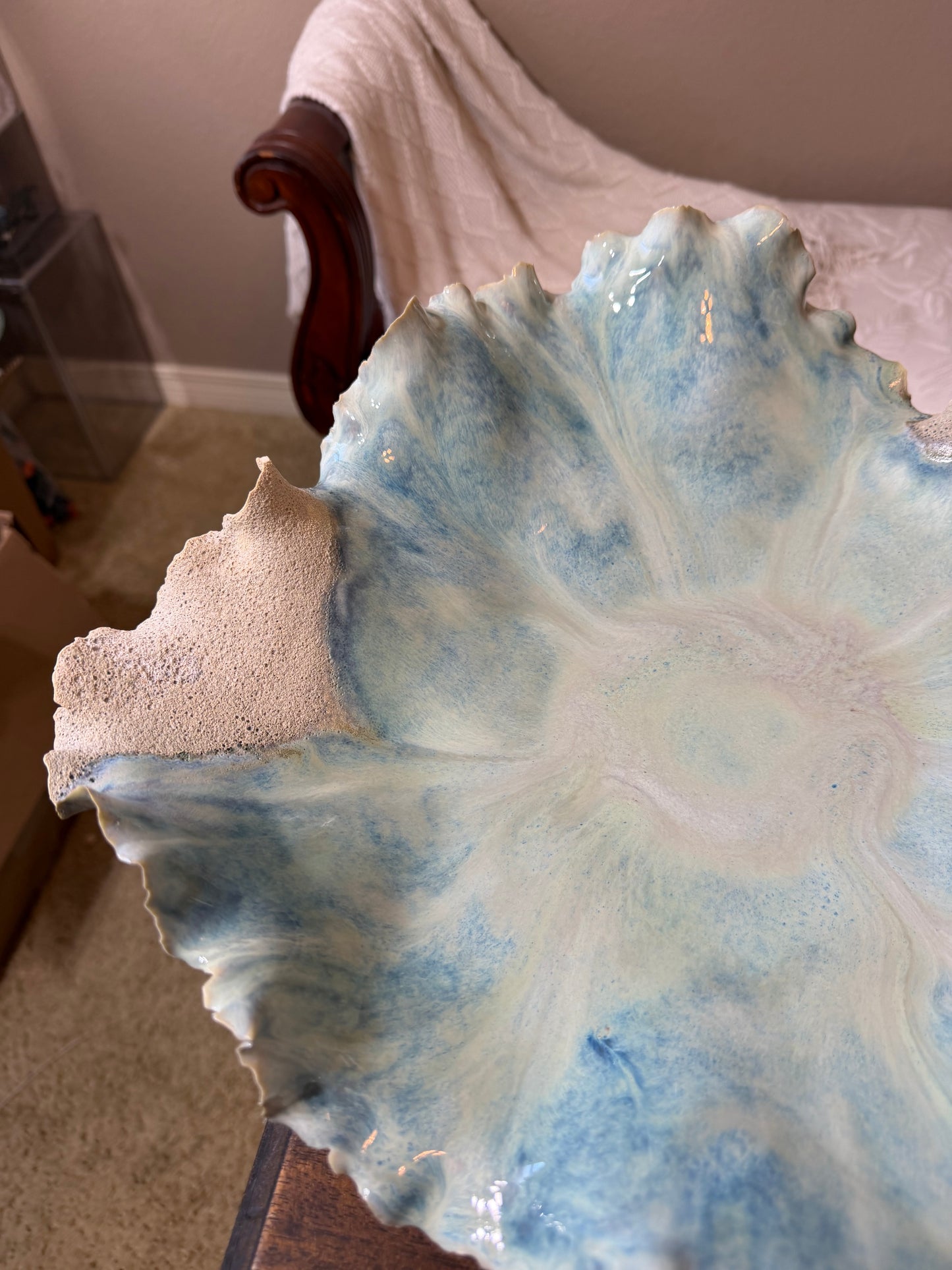 Tidal Confluence – Large Porcelain Coastal Sculpture Bowl | Handmade Ocean-Inspired Ceramic Centerpiece