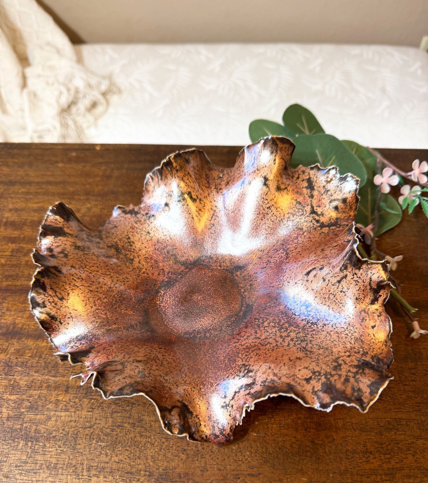 Burnished Bloom - Hand Sculpted Porcelain Vessel, Metallic Copper Luster Bowl