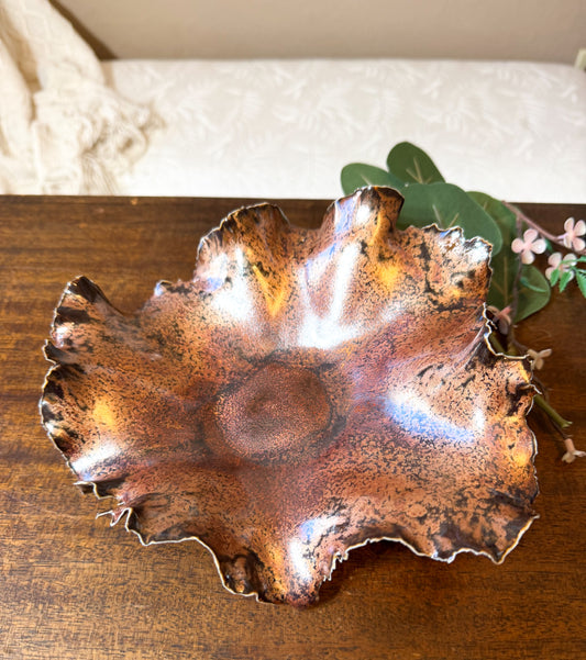 Burnished Bloom - Hand Sculpted Porcelain Vessel, Metallic Copper Luster Bowl