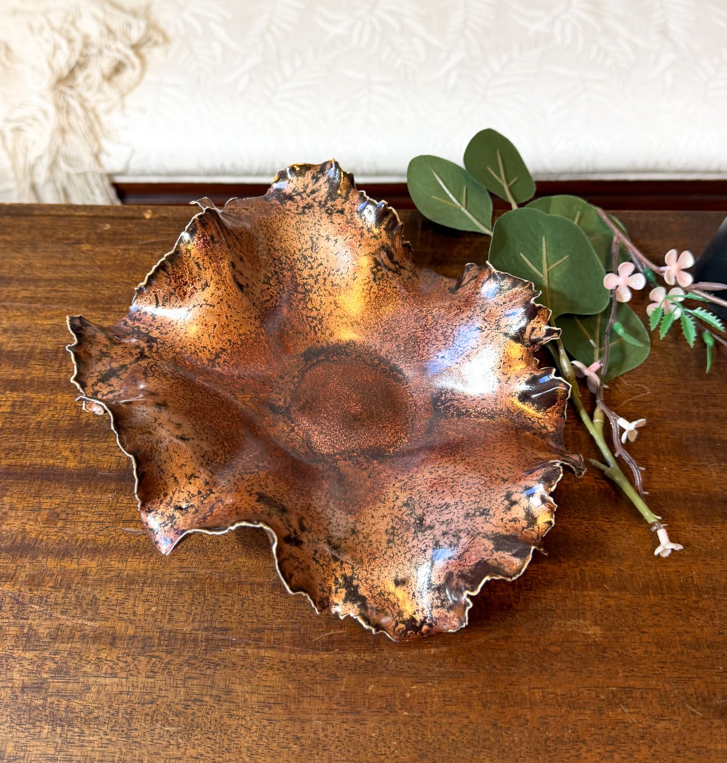 Burnished Bloom - Hand Sculpted Porcelain Vessel, Metallic Copper Luster Bowl