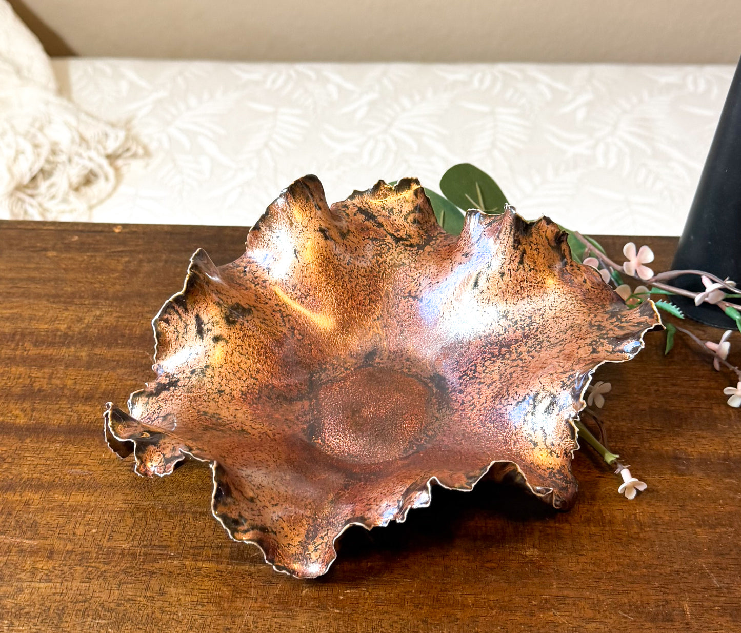 Burnished Bloom - Hand Sculpted Porcelain Vessel, Metallic Copper Luster Bowl