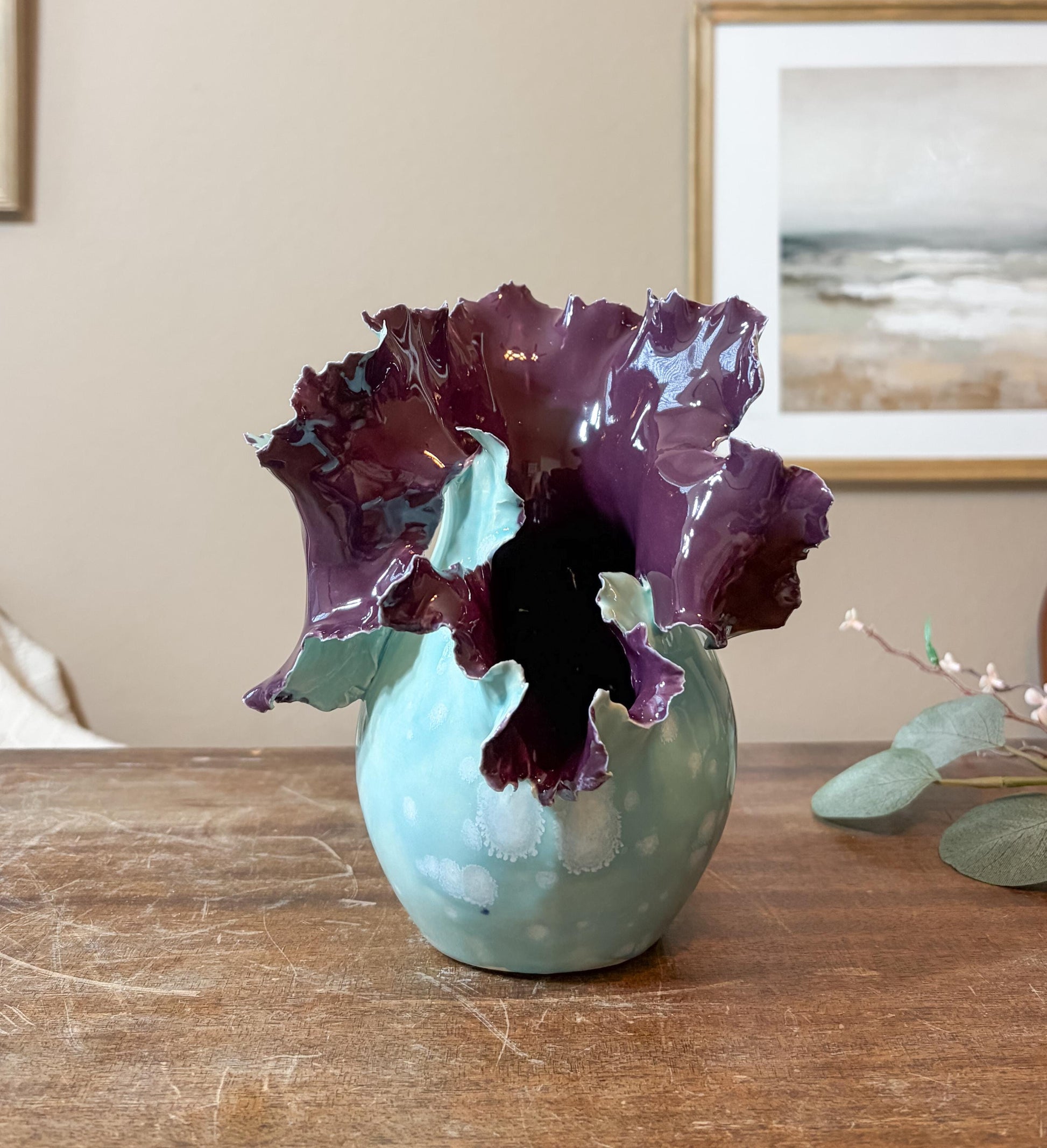 Handcrafted Porcelain Burst Vessel – Ceramic Flower Sculpture
