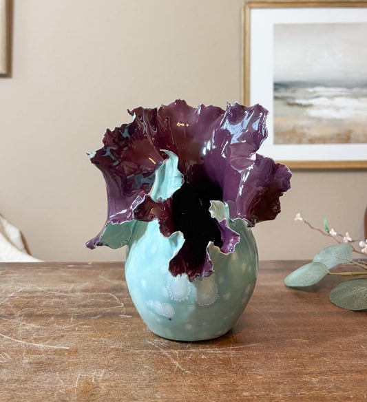 Handcrafted Porcelain Burst Vessel – Ceramic Flower Sculpture