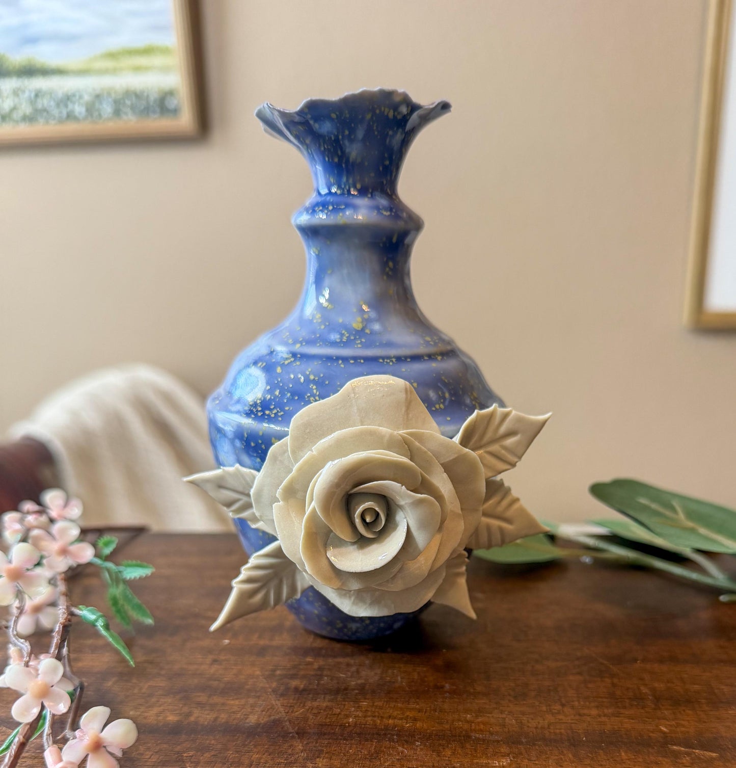 Handmade Porcelain Rose Vase: Small Ceramic Pottery Gift