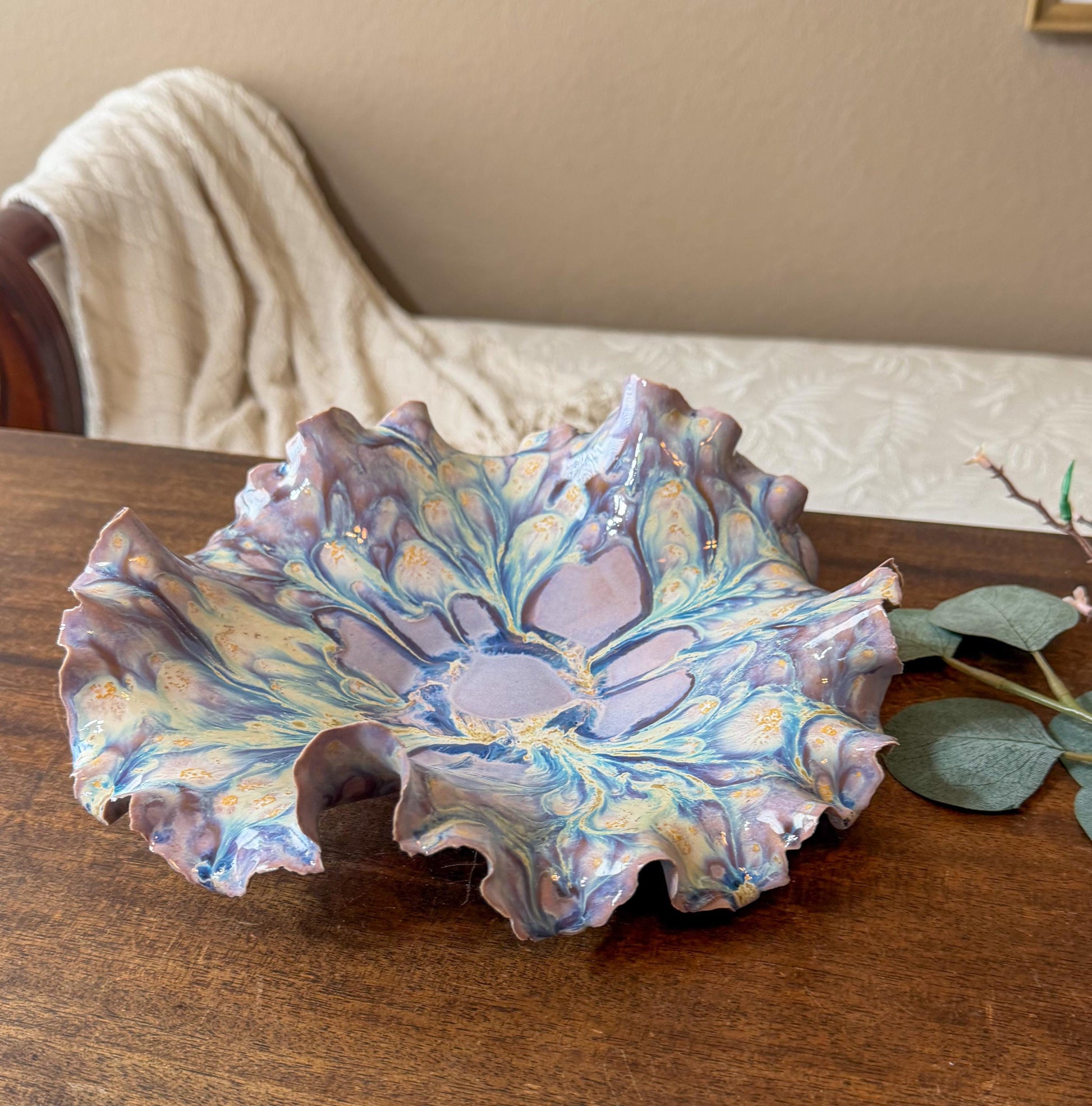 Opaline Tide Bloom – Handmade Iridescent Porcelain Sculptural Bowl