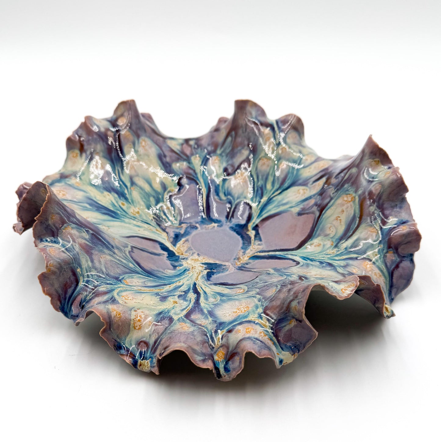 Opaline Tide Bloom – Handmade Iridescent Porcelain Sculptural Bowl