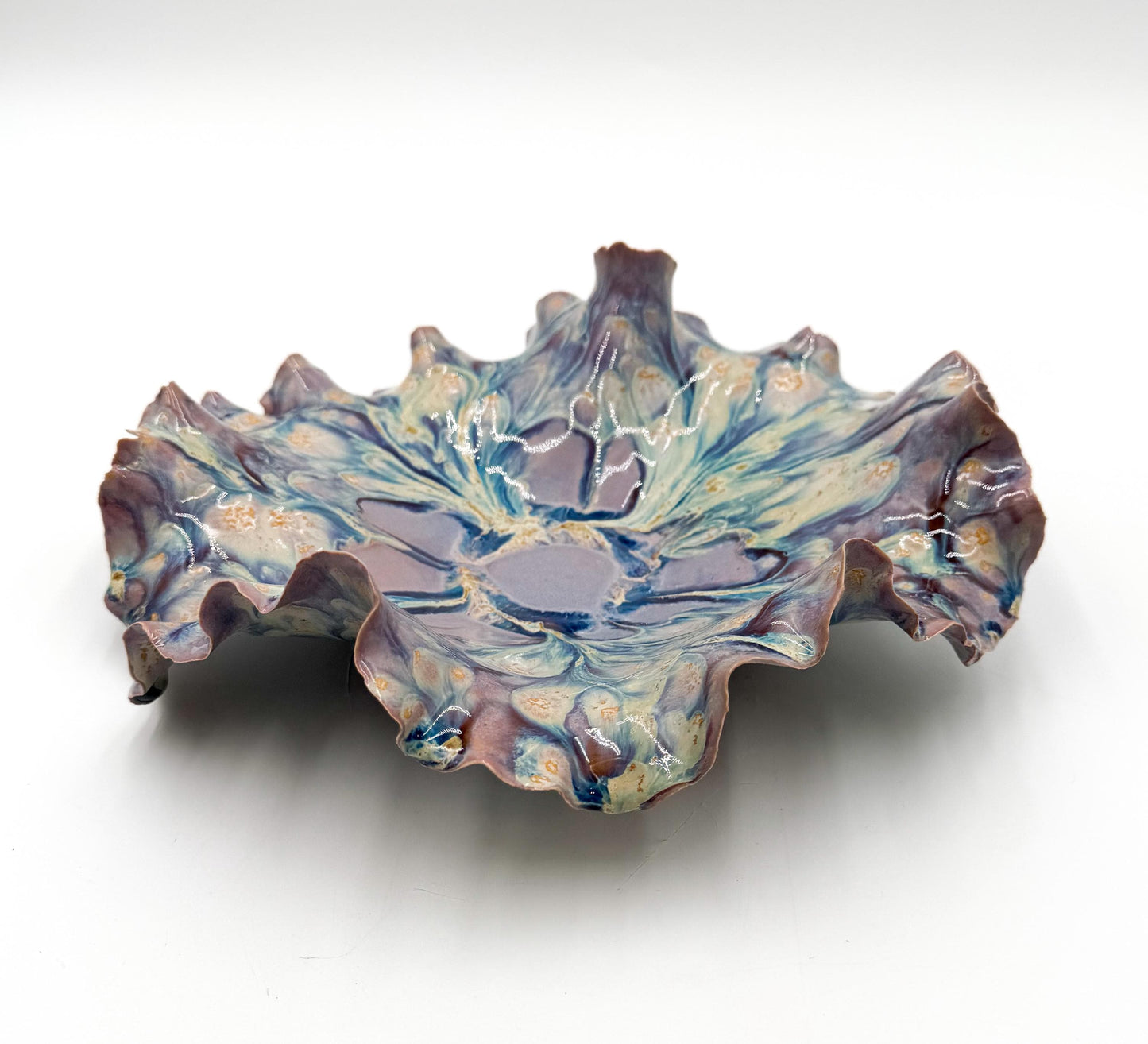 Opaline Tide Bloom – Handmade Iridescent Porcelain Sculptural Bowl