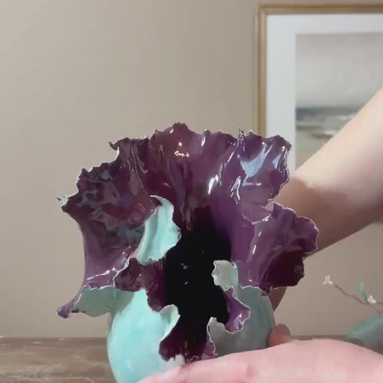 Handcrafted Porcelain Burst Vessel – Ceramic Flower Sculpture