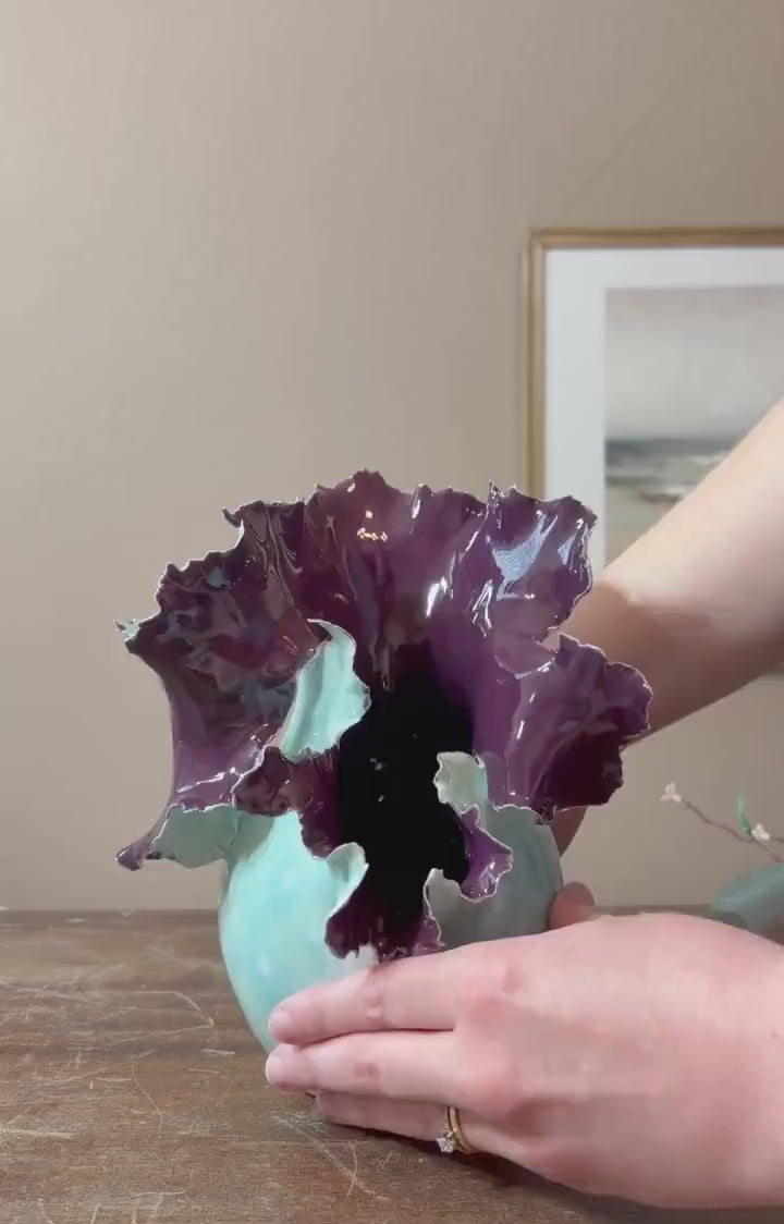 Handcrafted Porcelain Burst Vessel – Ceramic Flower Sculpture