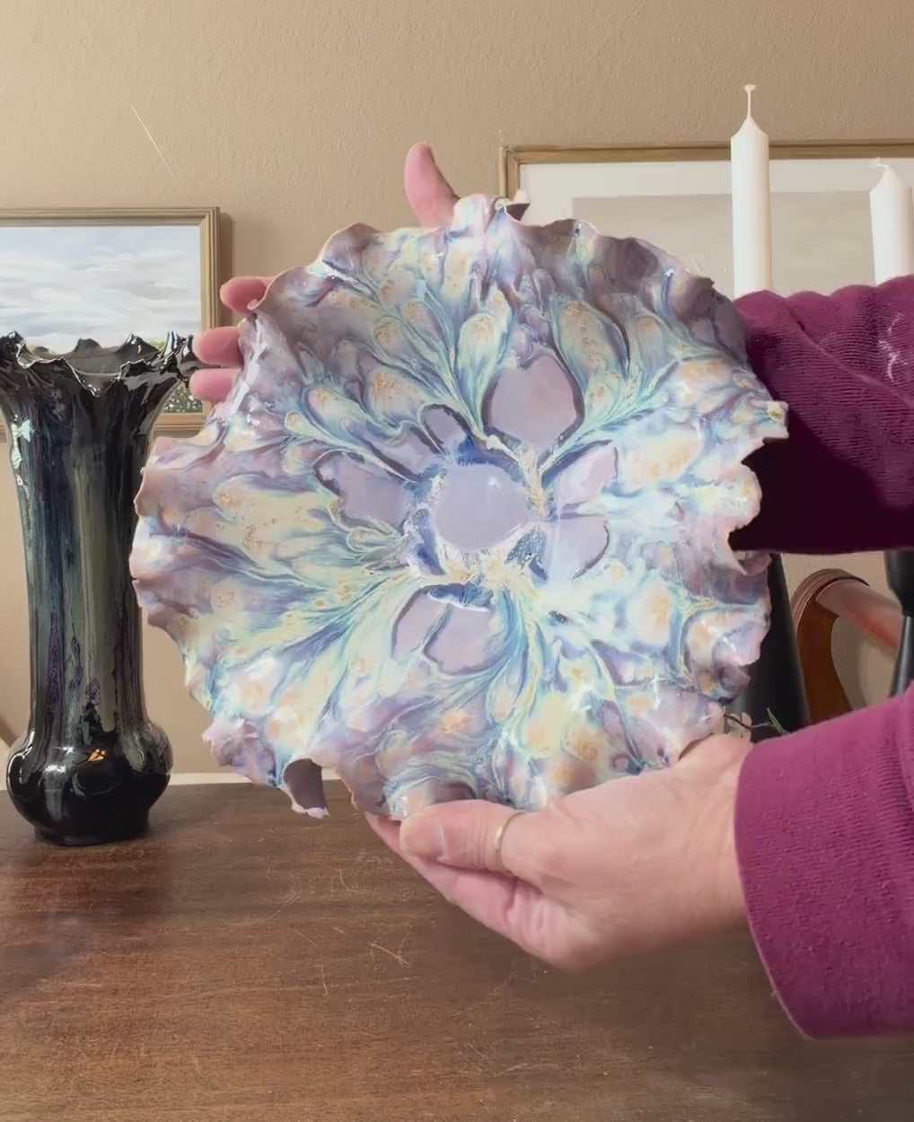 Opaline Tide Bloom – Handmade Iridescent Porcelain Sculptural Bowl